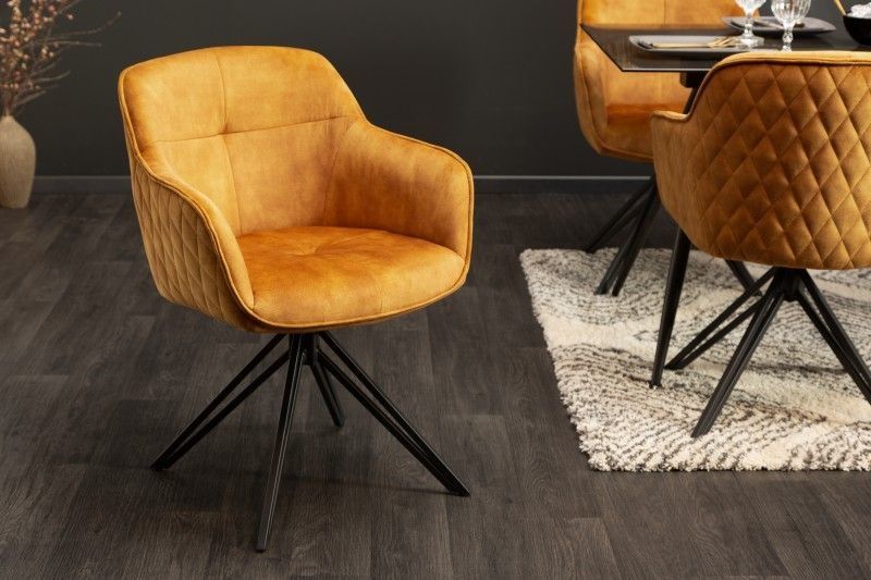 EUPHORIA Draaistoel in Mosterdgeel Fluweel met Zwarte Metalen Armleuning – Invicta Interior