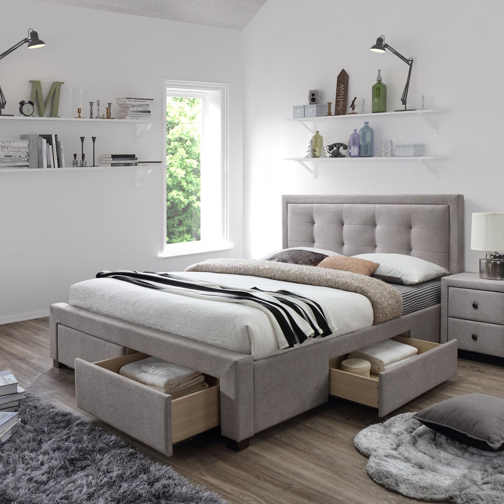 Evora Tweepersoonsbed 160×200 cm – Elegant Beige Design voor de Slaapkamer