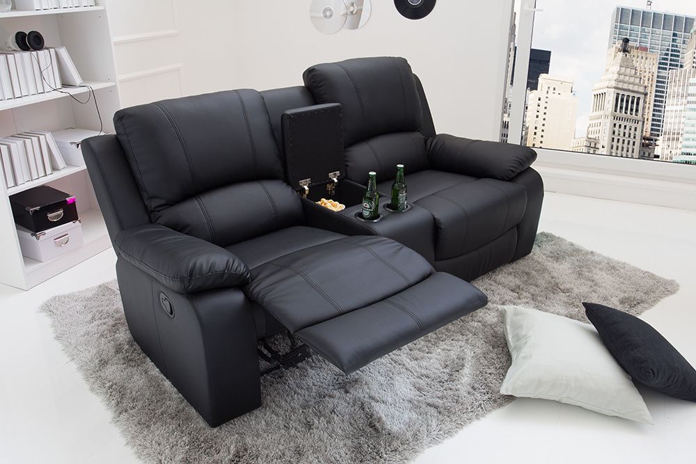 Luxe 2‑zits Hollywood bioscoopervaring zwarte bank met bekerhouders