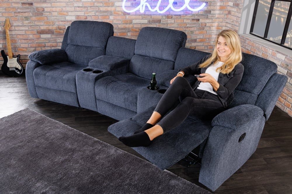 Exclusieve 3‑zits bioscoop bank – Donkergrijs met bekerhouder