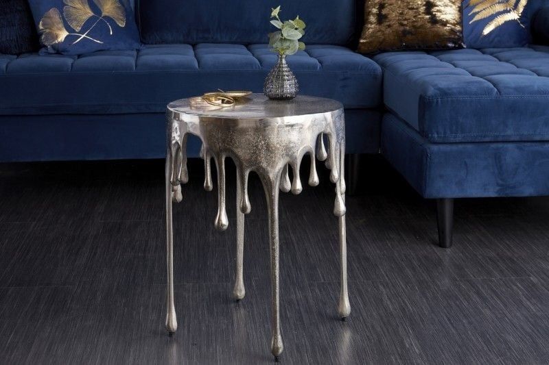 Extravagante Bijzettafel LIQUID LINE – Zilveren Rond Design van Invicta Interior
