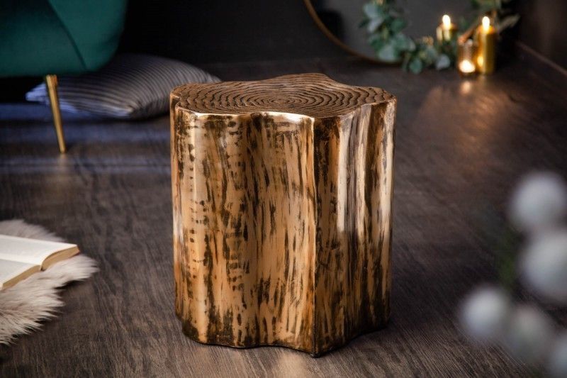 Extravagante Bijzettafel Organic Orient – Goudkleurig Metaal met Boomstamdesign, 45 cm
