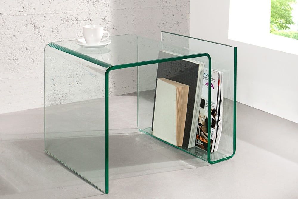 Extravagante glazen salontafel Fantome – Stijlvolle bijzettafel met opbergvak (50 cm)