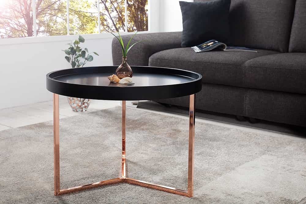Extravagante MODULAR Salontafel 60 cm – Mat Zwart met Koper Rond en Dienblad