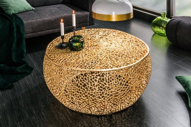 Filigraan Abstract Leaf – Handgemaakte Gouden Salontafel van 80 cm