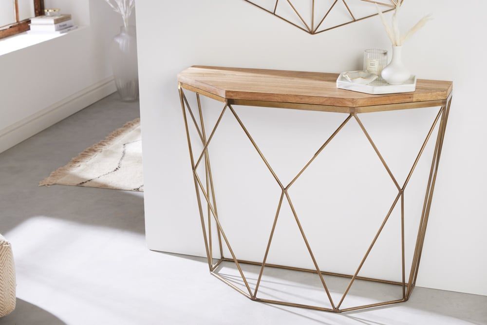 Filigraan Console DIAMOND 90 cm – Luxe Mango, Messing & Massief Hout van Invicta Interior