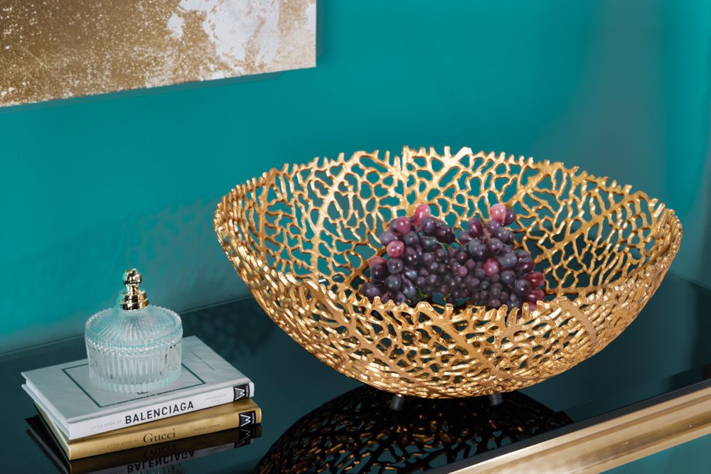 Filigraan Design Kom – ABSTRACT BLAD 45 cm – Luxe Gouden Handgemaakte Vorm