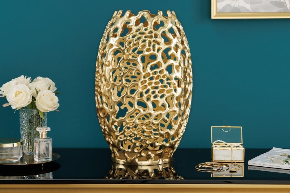 Filigraan designvaas Abstract Blad – Gouden handgemaakte blikvanger van Invicta Interior