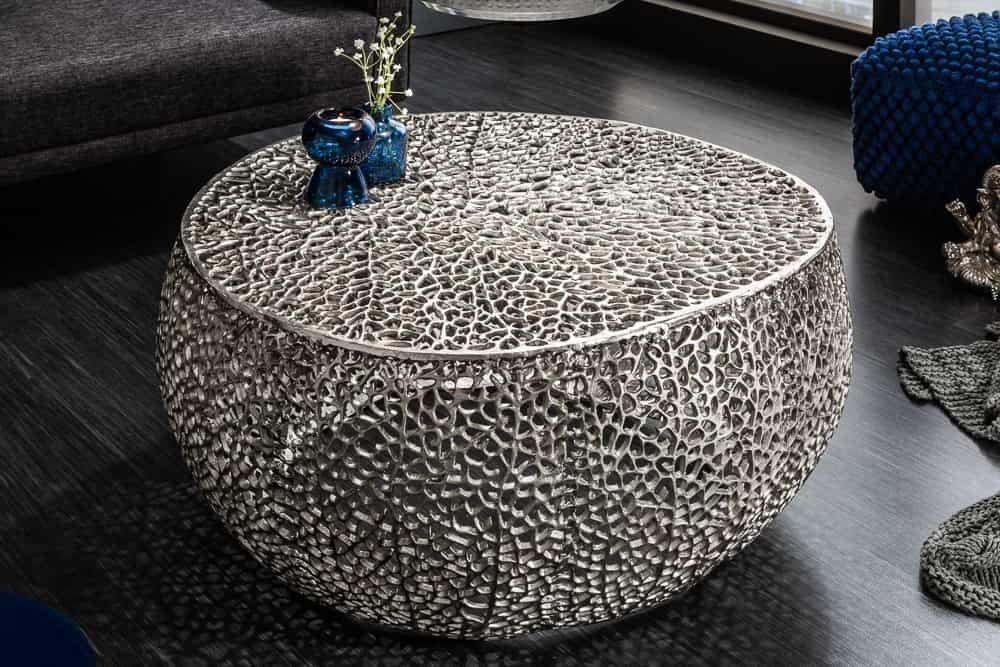 Filigraan LEAF Salontafel – Handgemaakt Zilveren Metalen Design van 80 cm