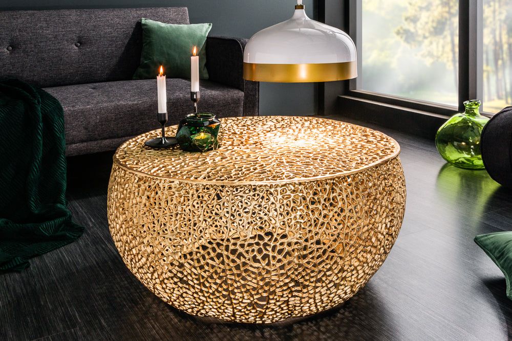 Filigraan Salontafel LEAF 80 cm – Handgemaakte Gouden Accents van Invicti​a Interior