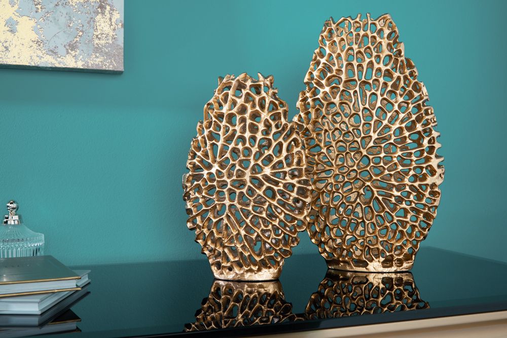 Filigraan Vazen Set van 2 – Gouden Handgemaakte ABSTRACT BLAD van Invicta Interior