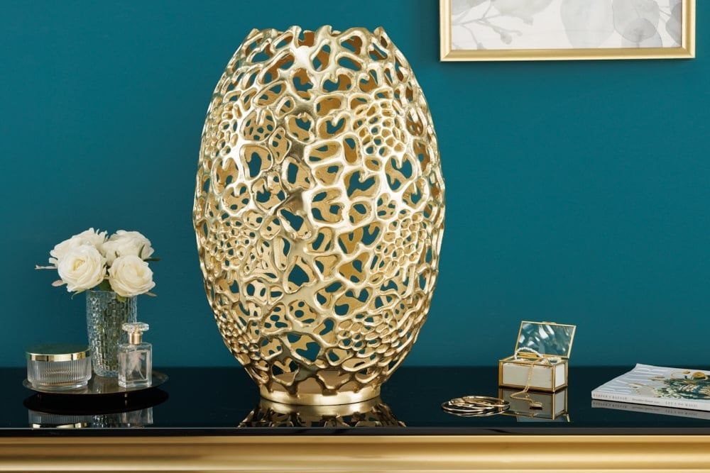 Filigrane Design gouden vaas ‘Abstract Blad’ – handgemaakt, 50 cm