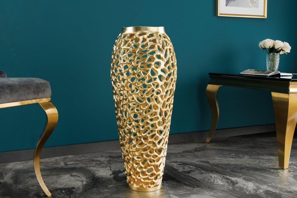 Filigrane Design Vaas ABSTRACT BLAD – Handgemaakte Gouden Elegantie van Invicta Interior