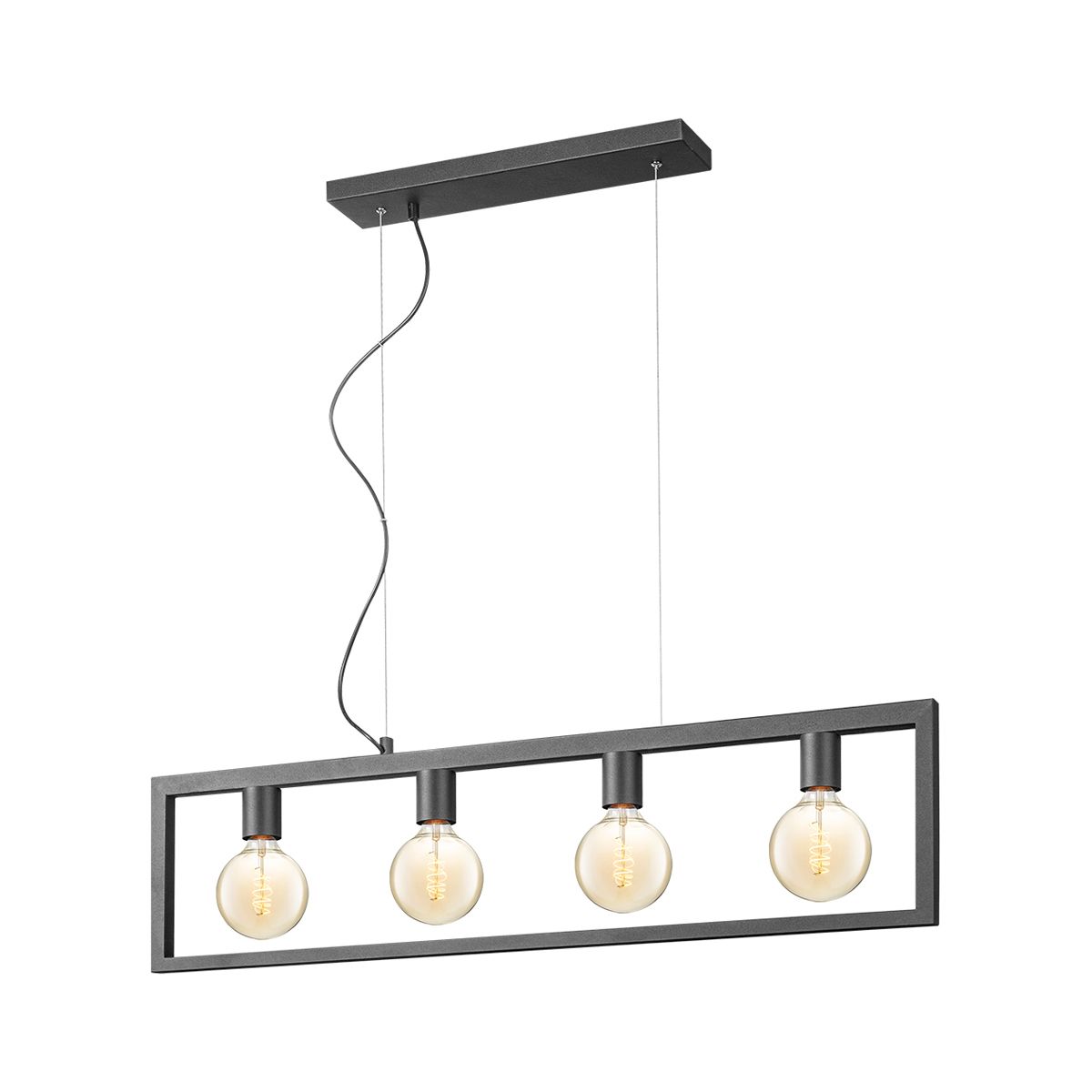 Fito 4‑Lichts Hanglamp – Rechthoekig Zwart Met Flexibele Hoogte