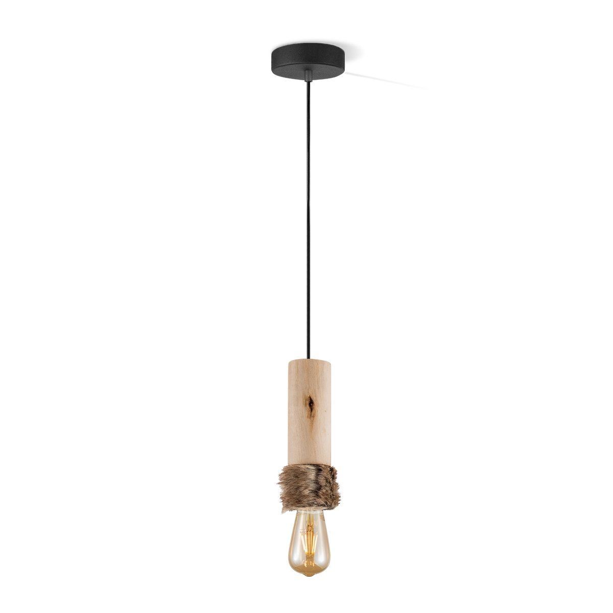 Furdy Hanglamp – Natuurlijke Houten & Bont Hanglamp voor een Warm Interieur