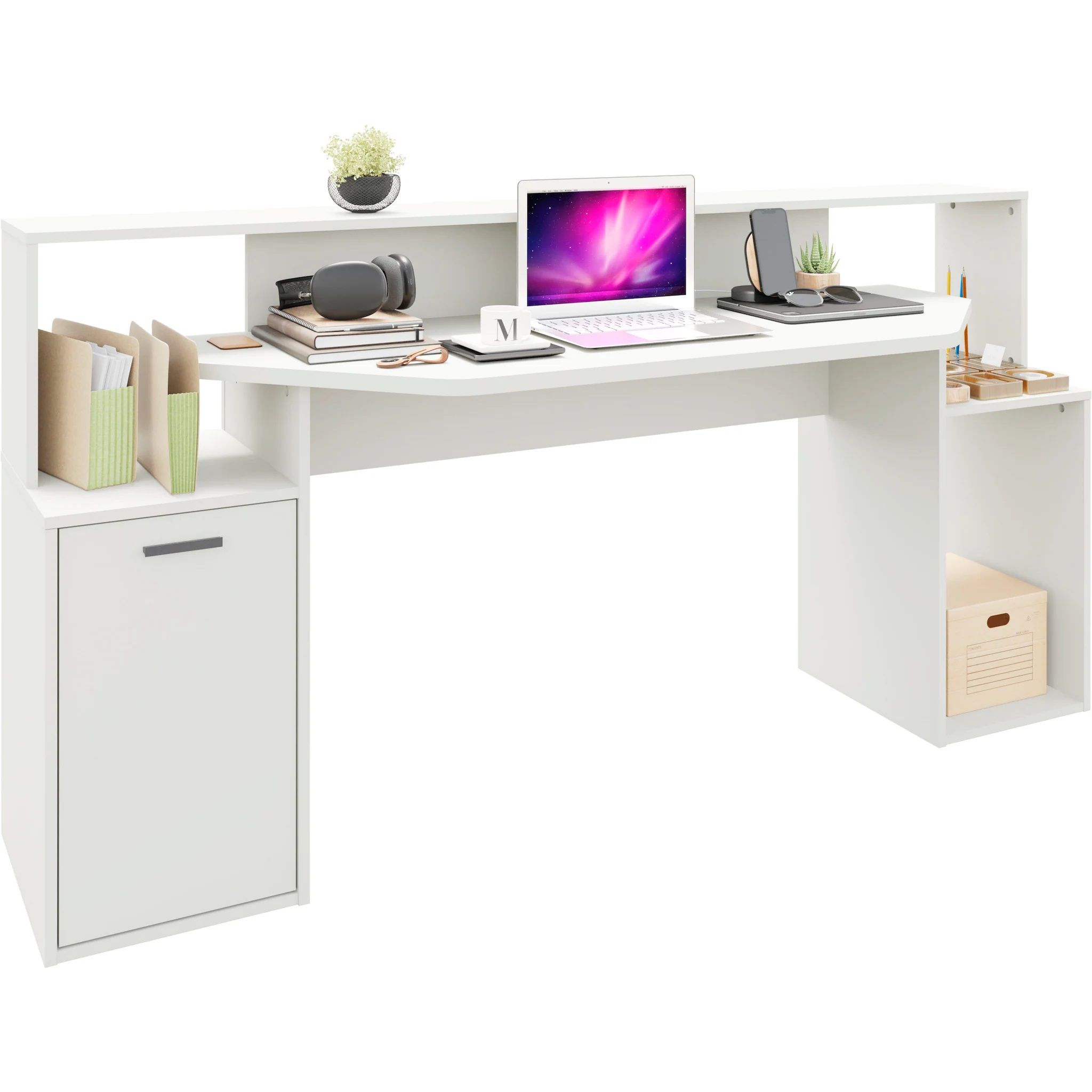 Gaming Bureau Zocker 180 cm – Modern wit met slimme opbergruimte