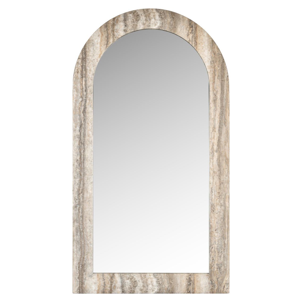 Gebogen Marmeren Spiegel Calvo – Elegante Wandspiegel in Grijze Travertinlook (100 × 55 cm)