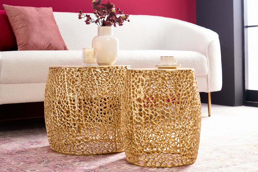 Geef je woonkamer een kunstzinnige touch: Set van 2 gouden ABSTRACT LEAF salontafels