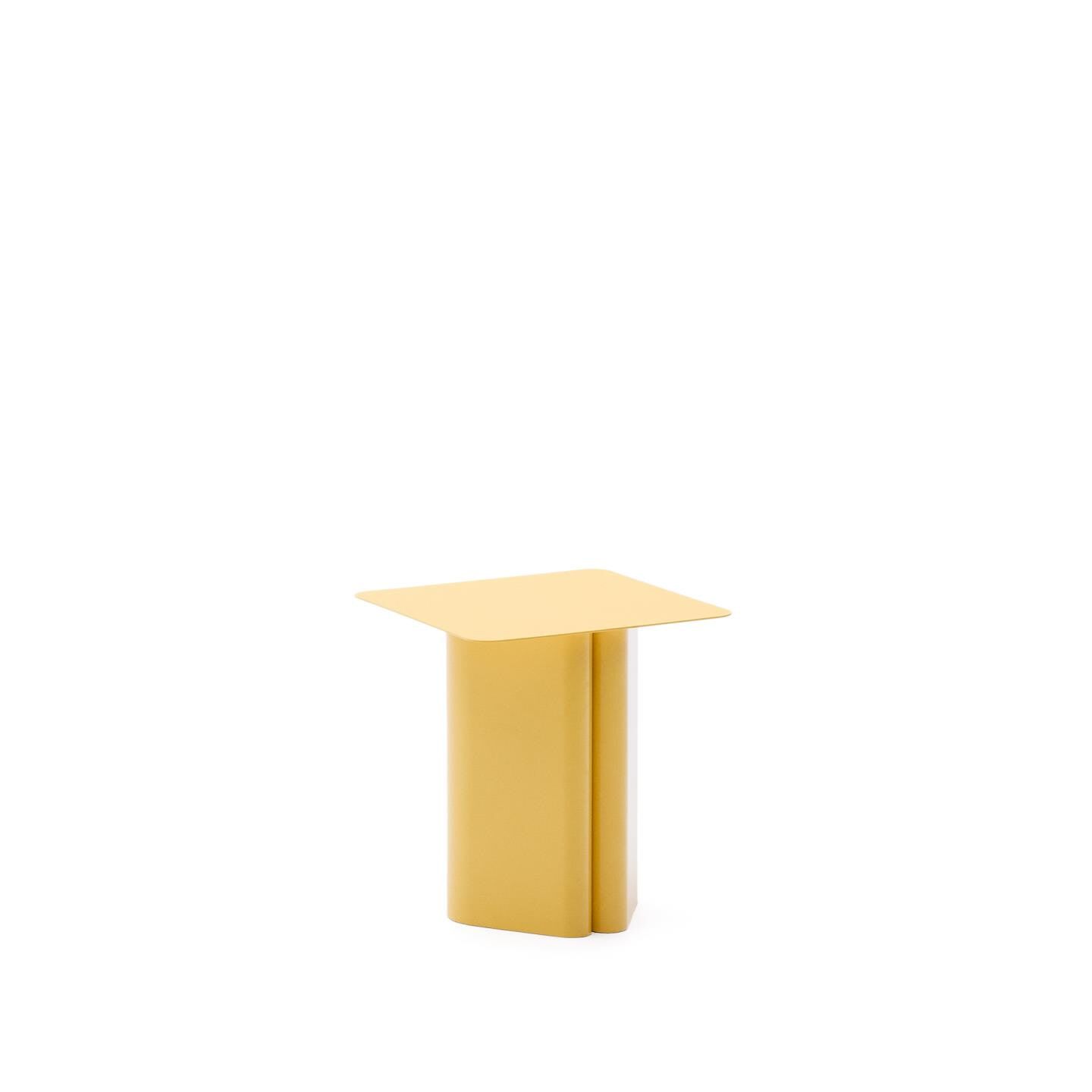 Geel staaltje minimalisme: Kave Home Arvin vierkante bijzettafel 42 × 42 cm