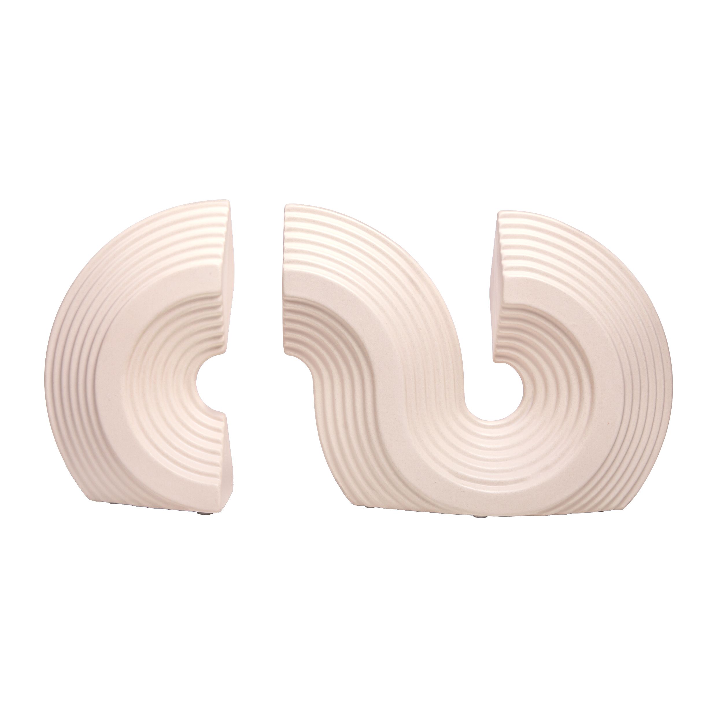 Geometrische QUVIO Boekensteun Beige – Set van 2 Stijlvolle Keramische Steunen