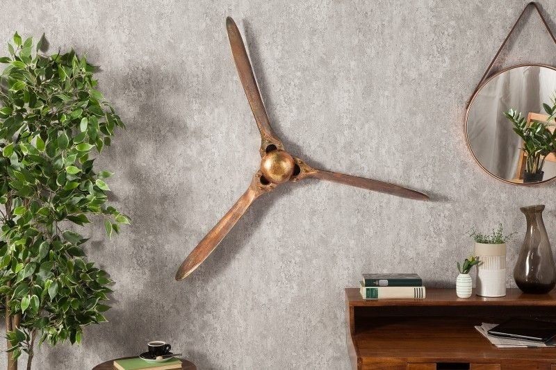 Gevlamde Koperen Vliegtuigpropeller Wanddecoratie SCREW III – Authentiek Design van Invicta Interior