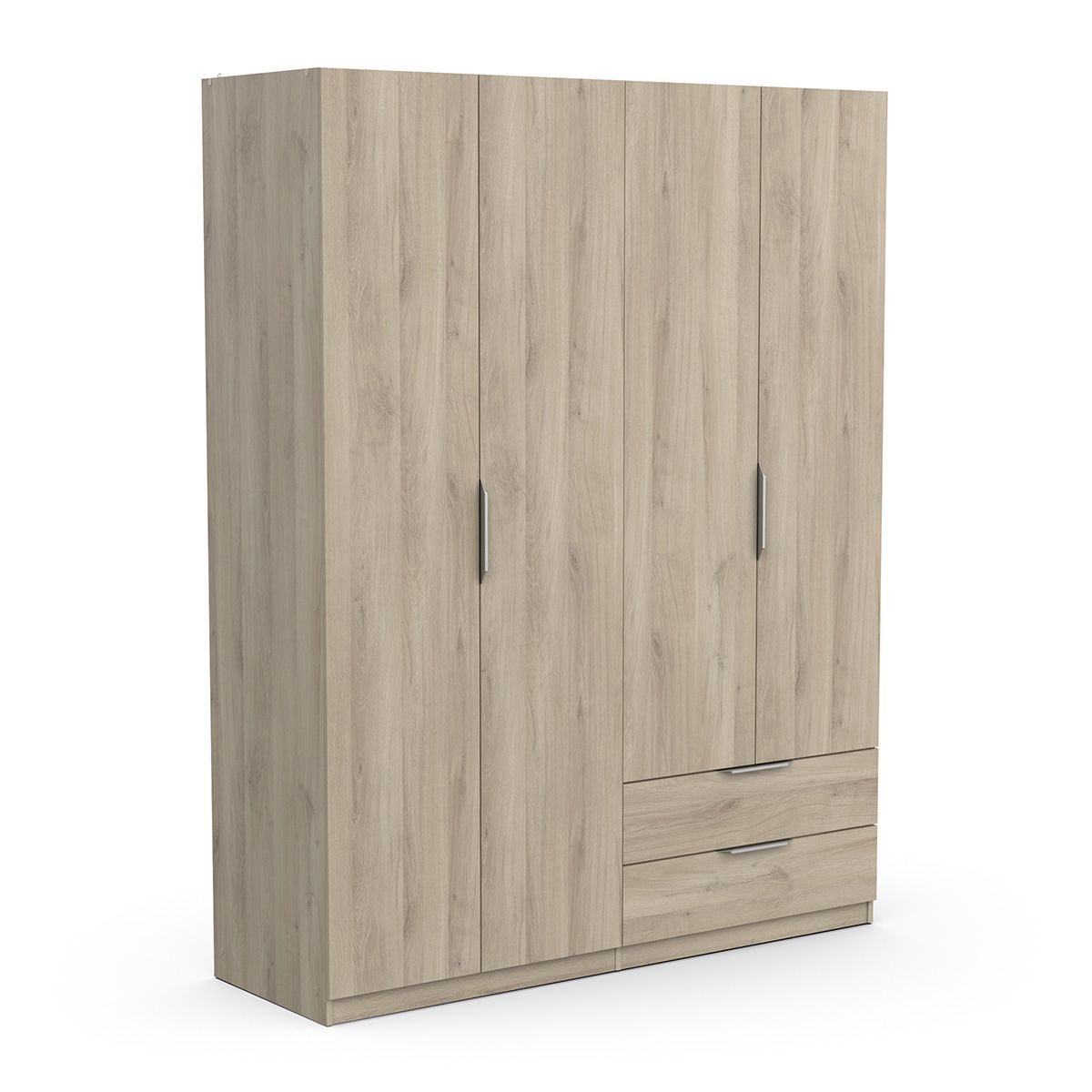 Ghost inloop kledingkast – 4 deuren, 2 laden, 160 × 203 cm, eiken