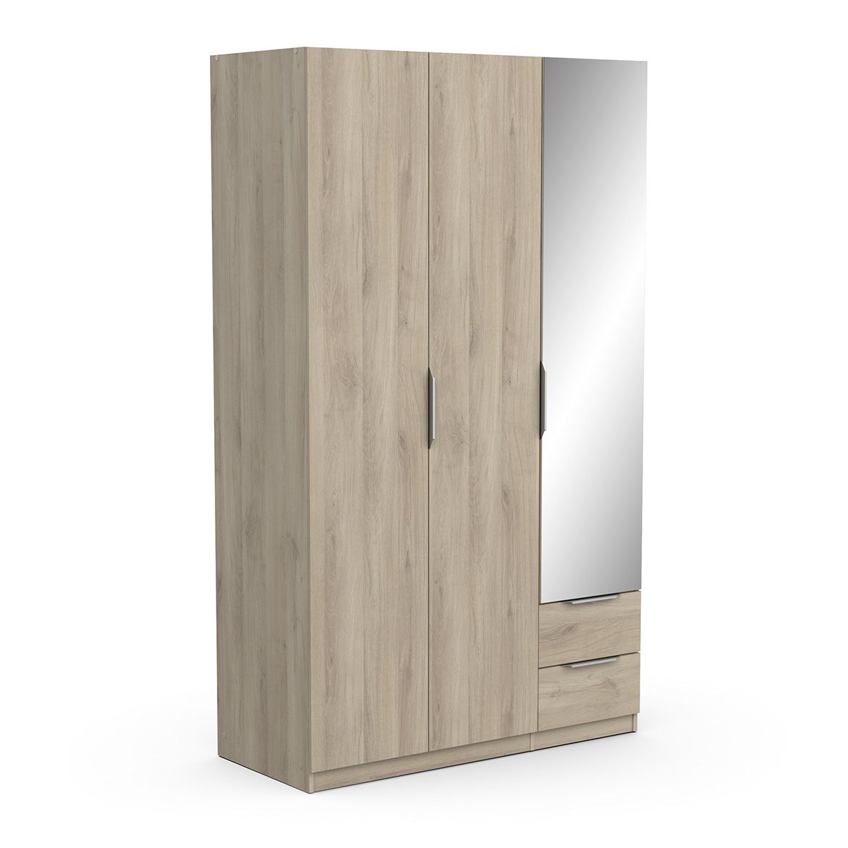 Ghost Inloopkast met Spiegel – 3 Deuren, 2 Laden, 120 × 203 cm, Eiken