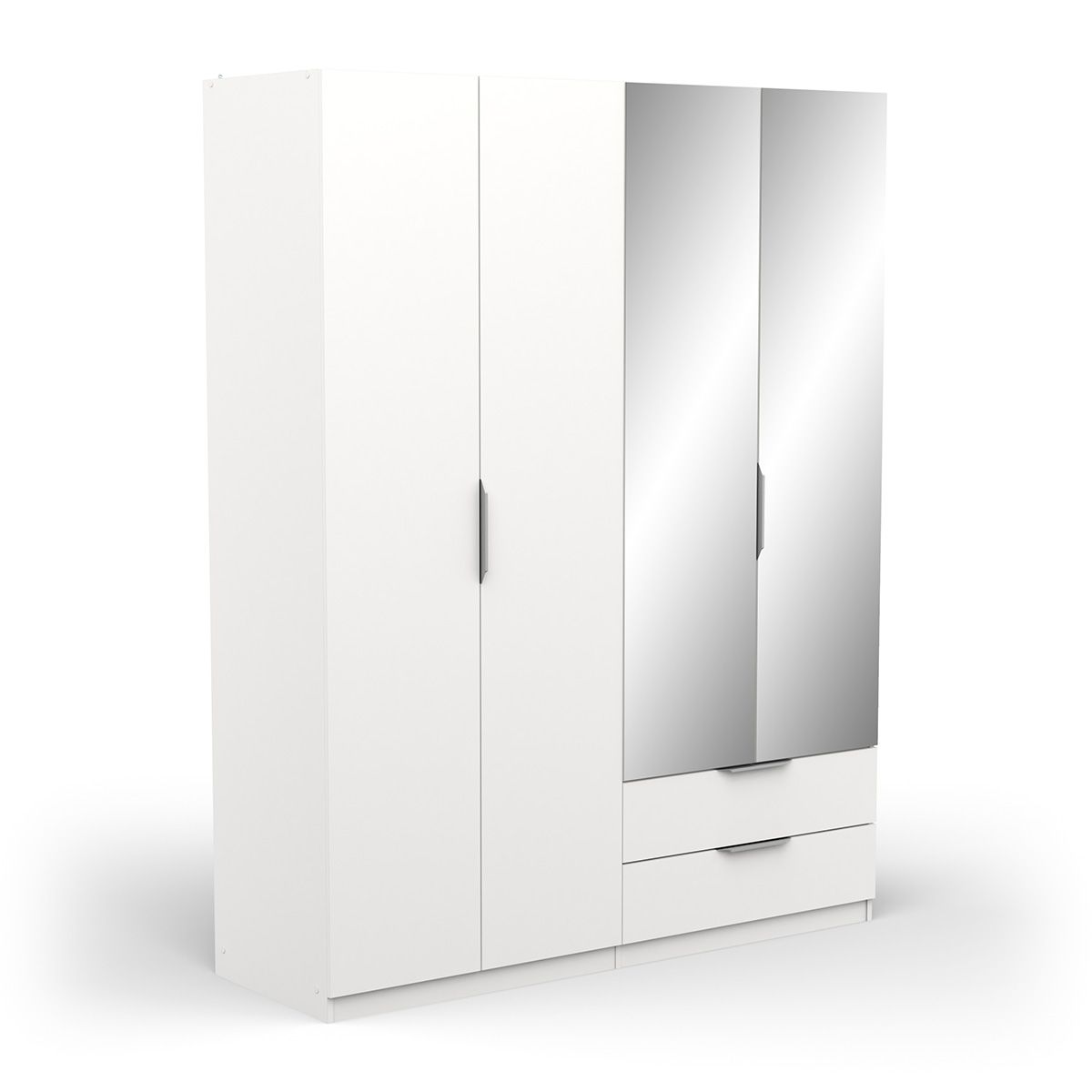 Ghost kledingkast met 4 deuren, 2 lades en spiegel – wit, 160 × 203 cm