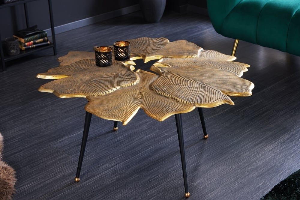 GINKGO 95 cm Decoratieve Salontafel – Luxe Goud‑Zwart Handgemaakt Metaal van Invecta Interior