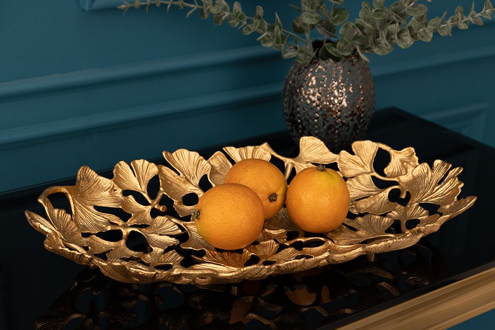 GINKGO LEAFS 50 cm Gouden Handgemaakte Metalen Kom – Luxe Accessoire van Invicta Interior
