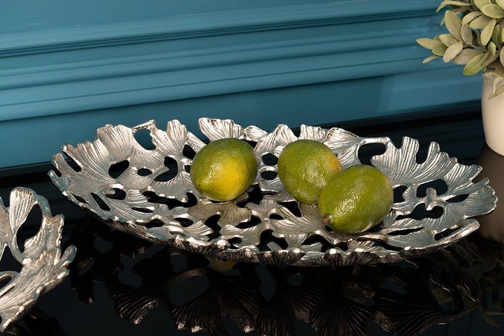 GINKGO LEAFS Handgemaakte Zilveren Metalen Kom – 40 cm