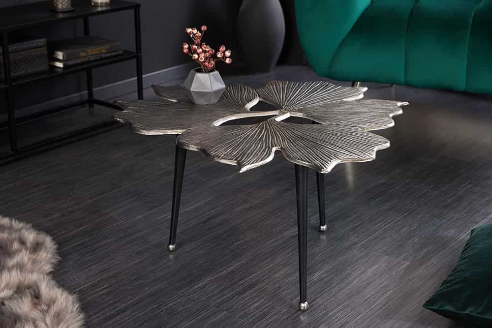Ginkgo Leafs Salontafel – Handgemaakte Zilveren Metalen Accent van Invicta Interior