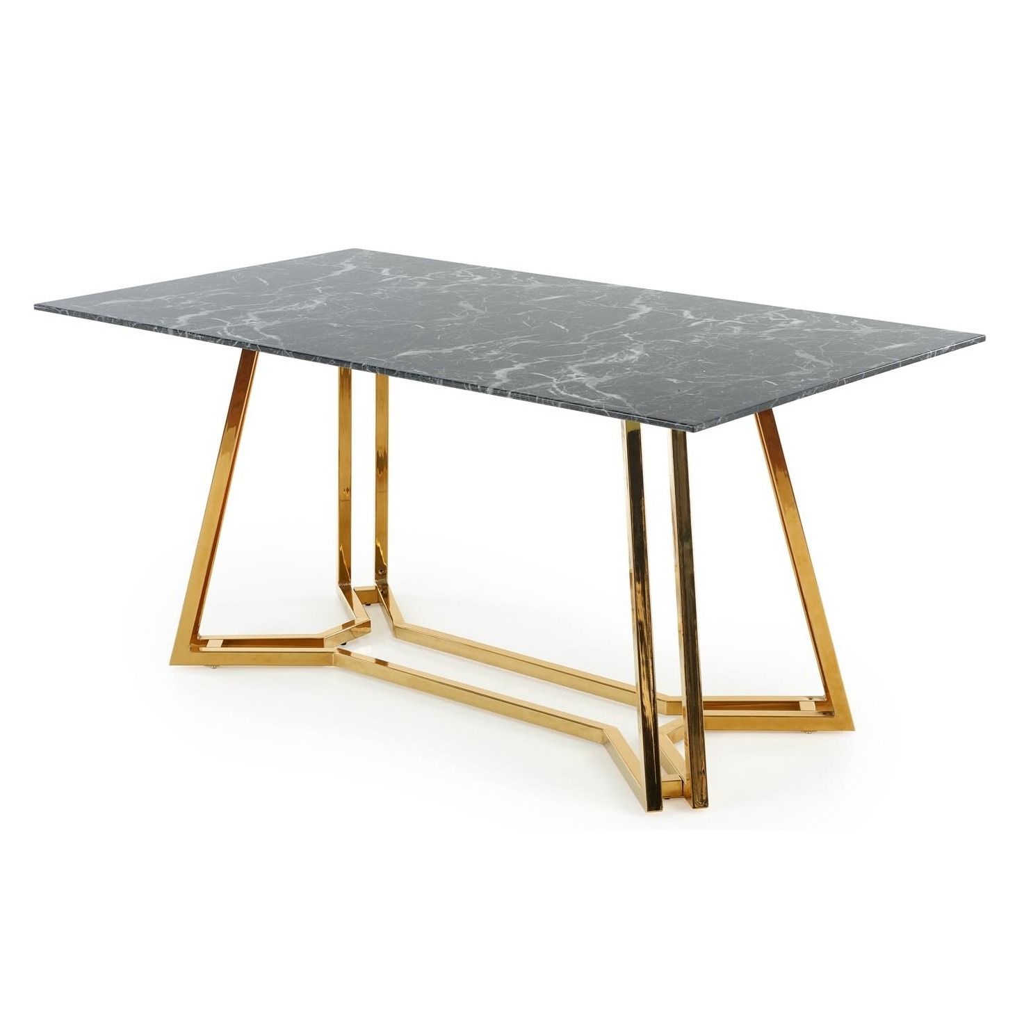 Glazen eettafel Konami – luxe 160 cm met gouden poten