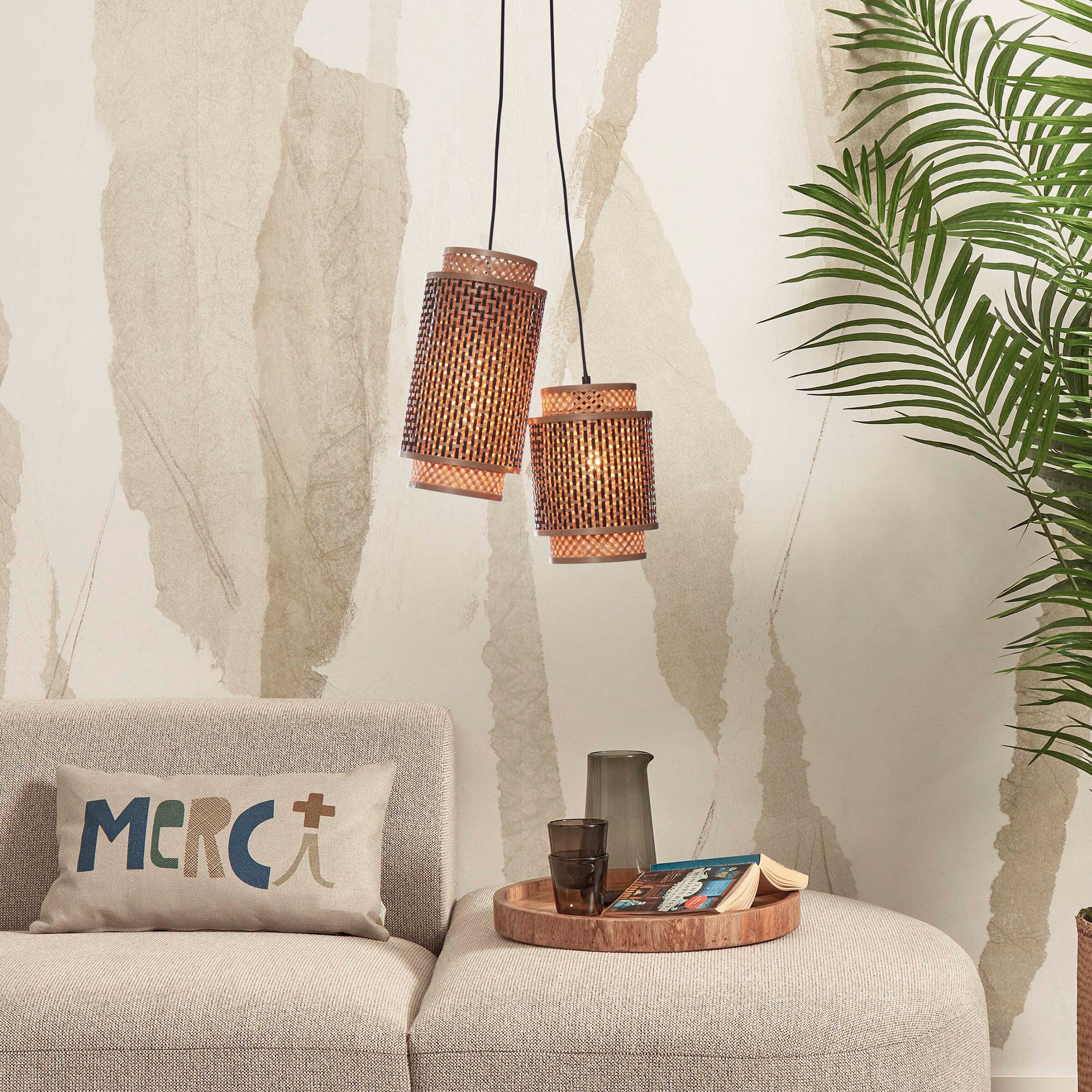 GOOD&MOJO Hanglamp Bhutan – Dubbele Bamboe Hanglamp in Naturel