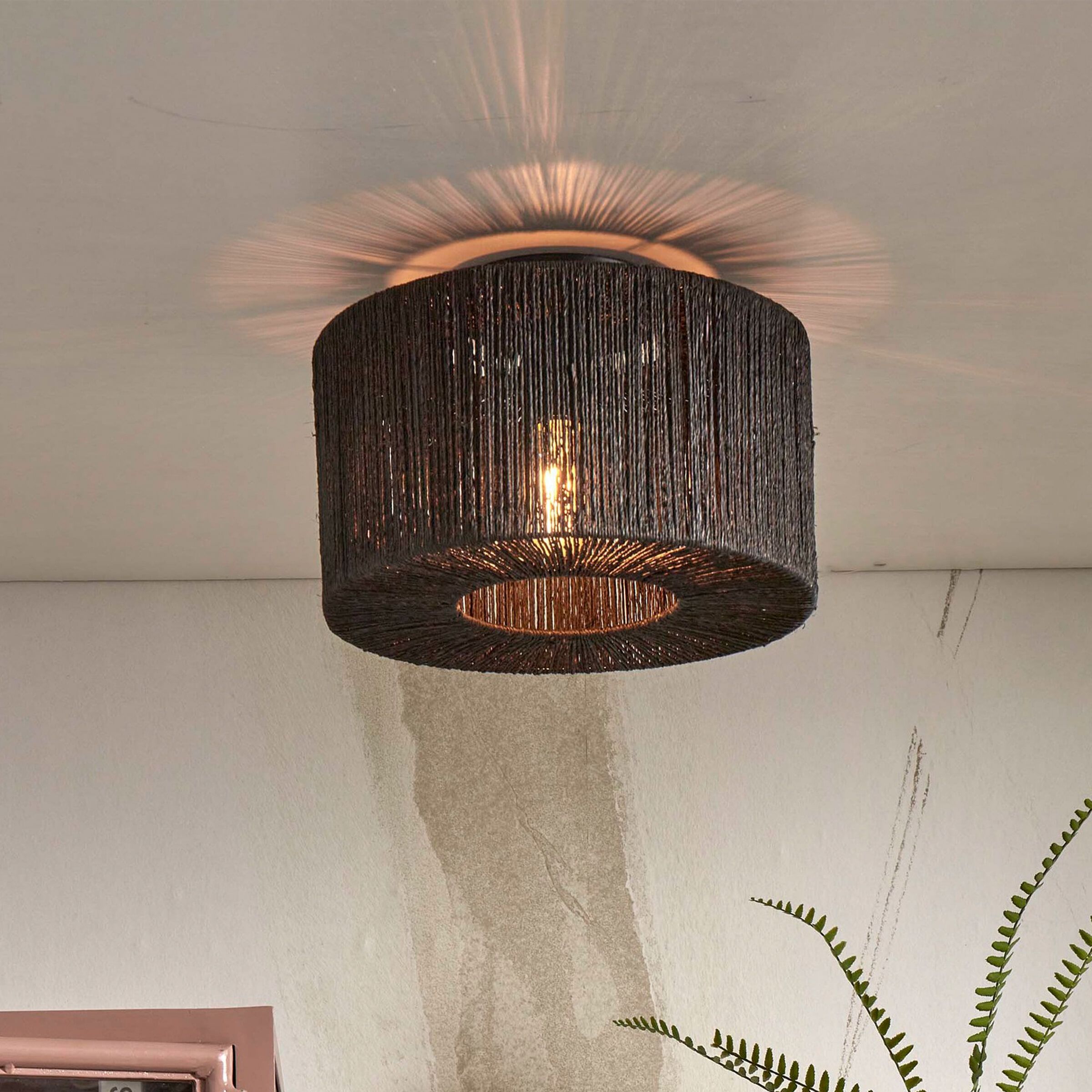 GOOD&MOJO Iguazu Plafondlamp – stijlvolle jute lamp in zwart, 30 cm