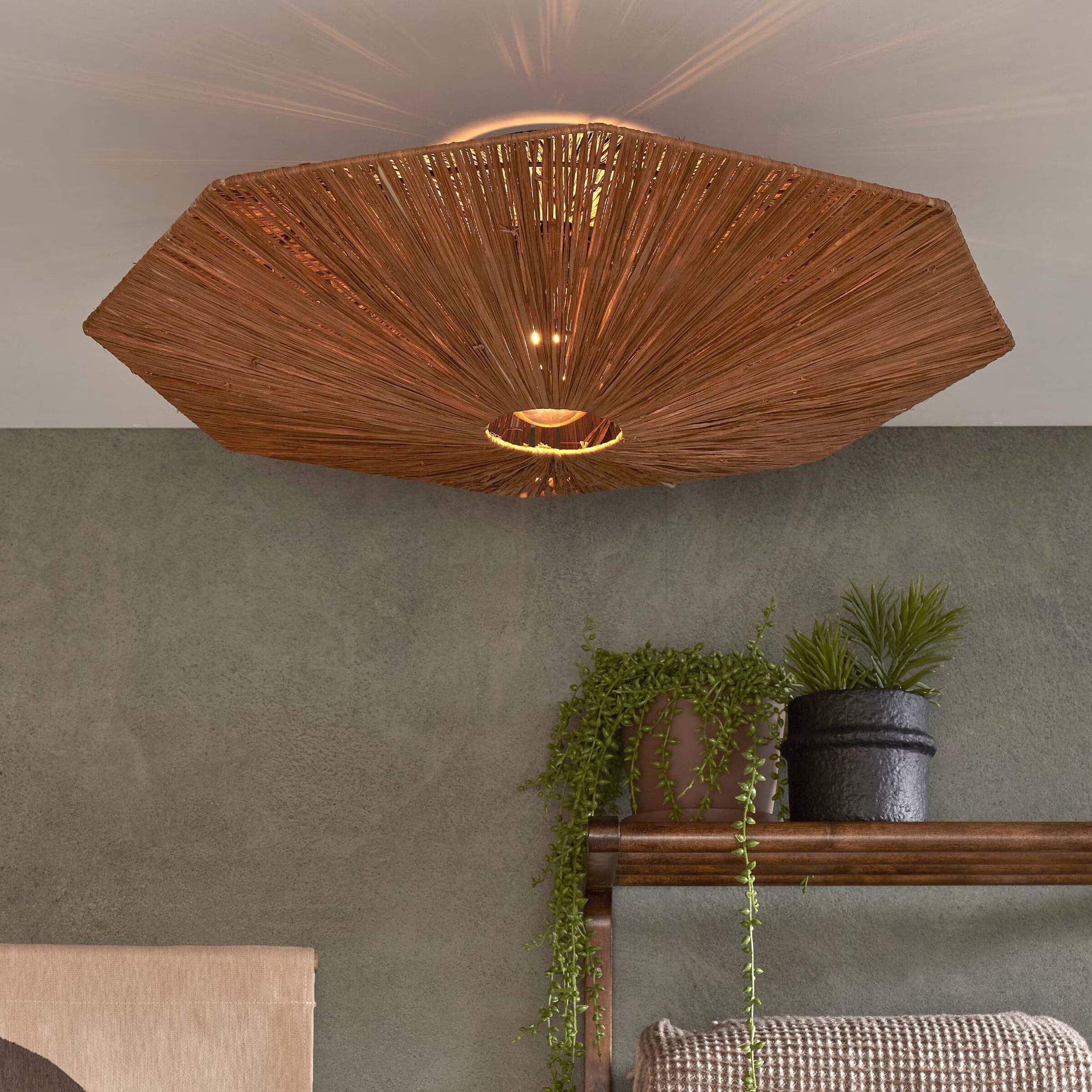 GOOD&MOJO Plafondlamp Panama Raffia – warme, natuurlijke uitstraling voor elke kamer