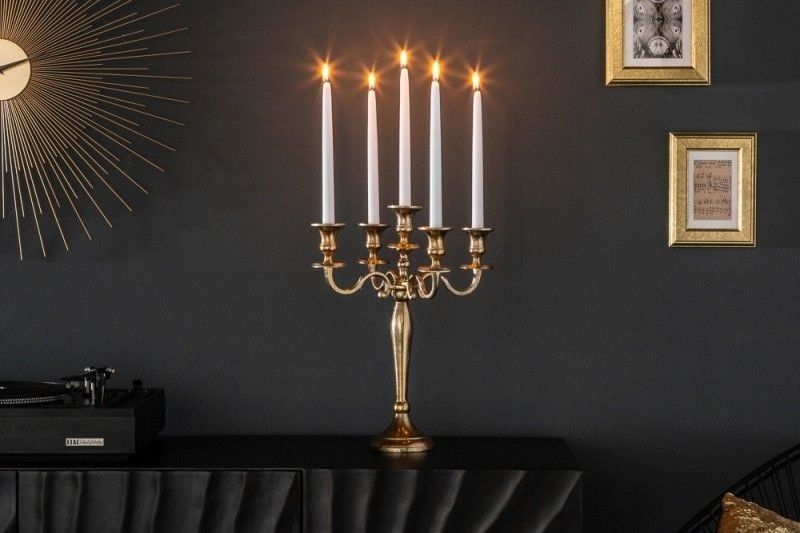 Gouden 5‑armige Kandelaar Modern Barok – 40 cm van Invicta Interior