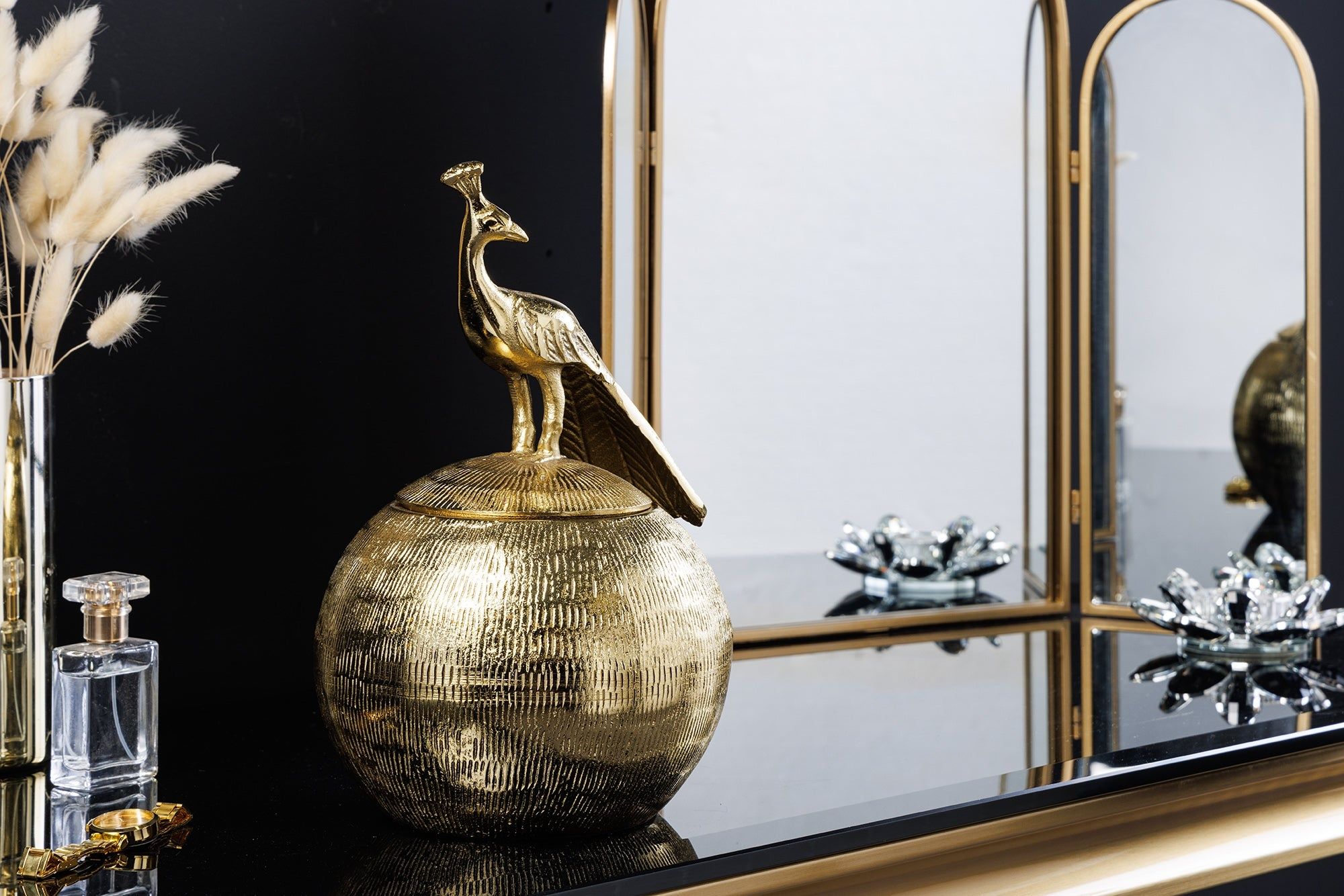 Gouden antieke vogeldecoratie 30 cm – luxe metalen doosje van Invicta Interior