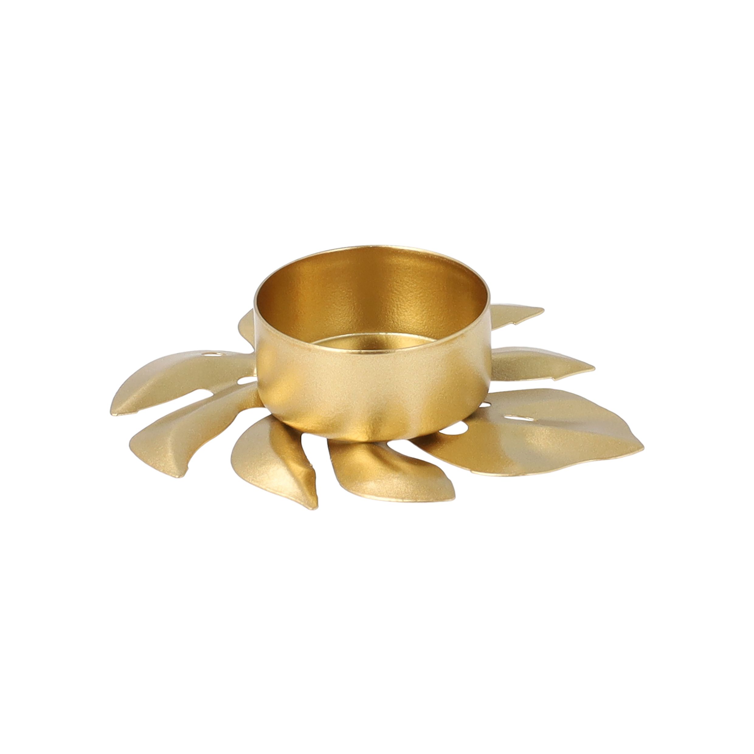 Gouden blad waxinelichthouder QUVIO – Elegante sfeer in een compact 9 × 8 × 2 cm design