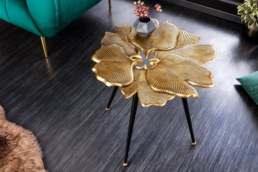Gouden decoratieve bijzettafel GINKGO LEAFS 60 cm – handgemaakt design van Invicta Interior