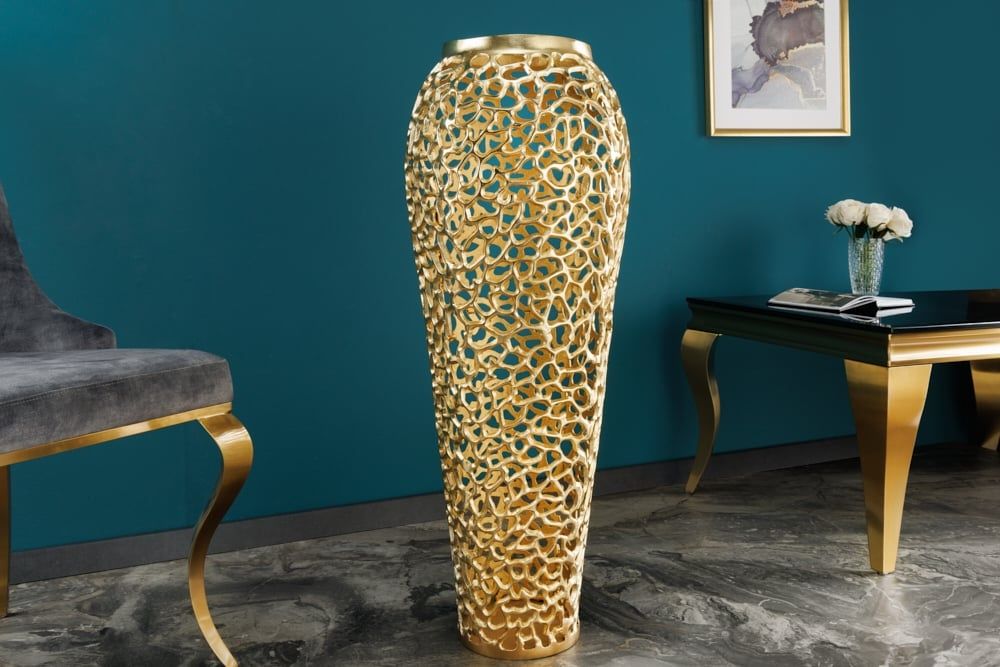 Gouden Filigraan Design XXL Vaas met Abstract Blad – Handgemaakt, 90 cm – Invicta Interior
