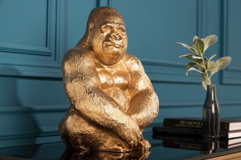 Gouden Gorilla Sculptuur 40 cm – Handgemaakt Design van Invicta Interior