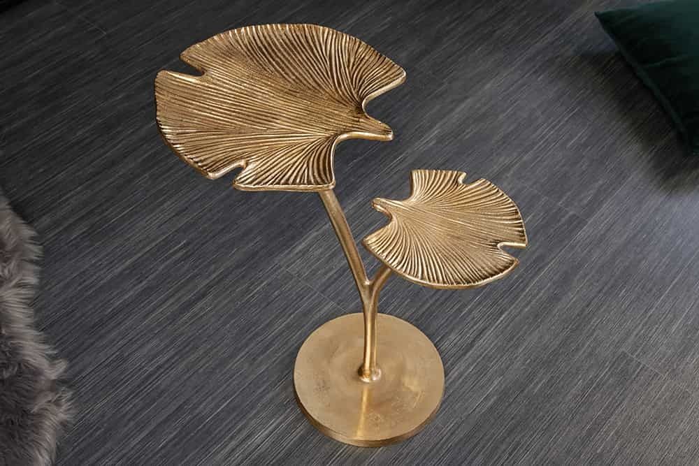 Gouden handgemaakte bijzettafel GINKGO LEAFS – 50 cm van Invicta Interior