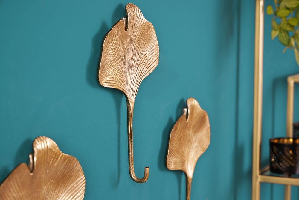 Gouden Kapstokhaak Set van 3 – Handgemaakte GINKGO Design van Invicta Interior
