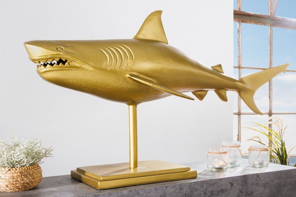 Gouden Maritieme Skulptuur Haifisch 103 cm – Handgemaakt Designbeeld van Invicta Interior