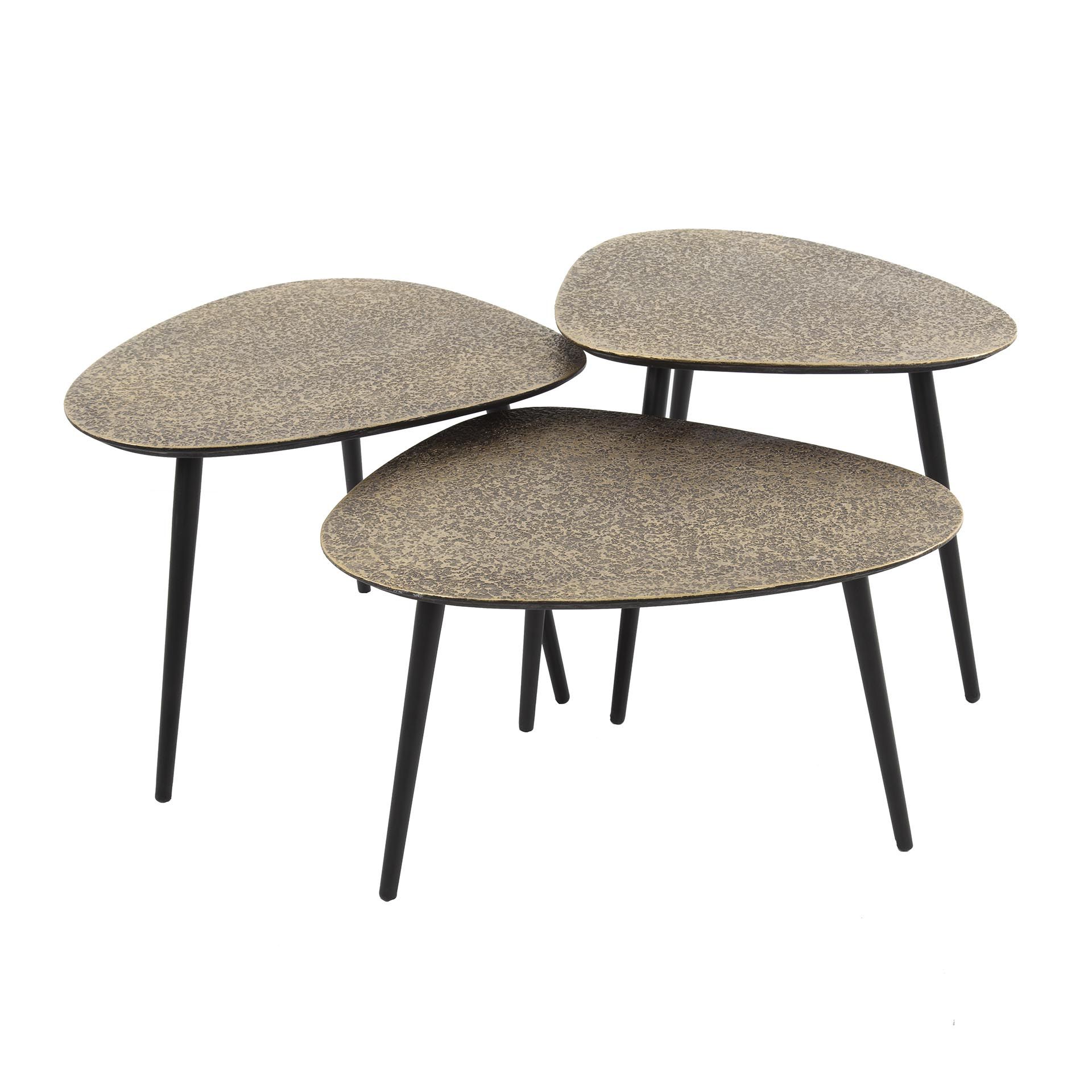 Gouden Metallic Driehoekige Salontafel Set van 3 – Moderne Elegantie voor jouw Woonkamer