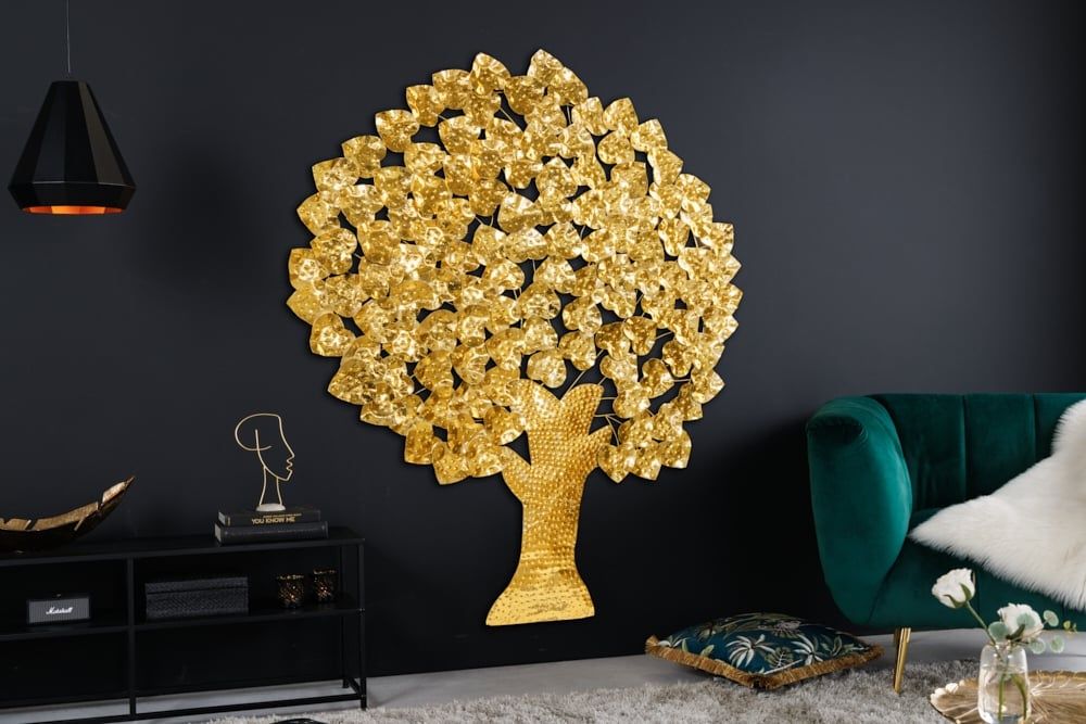Gouden TREE OF LIFE wanddecoratie XXL – handgemaakt met Ginkgo van Invicta Interior