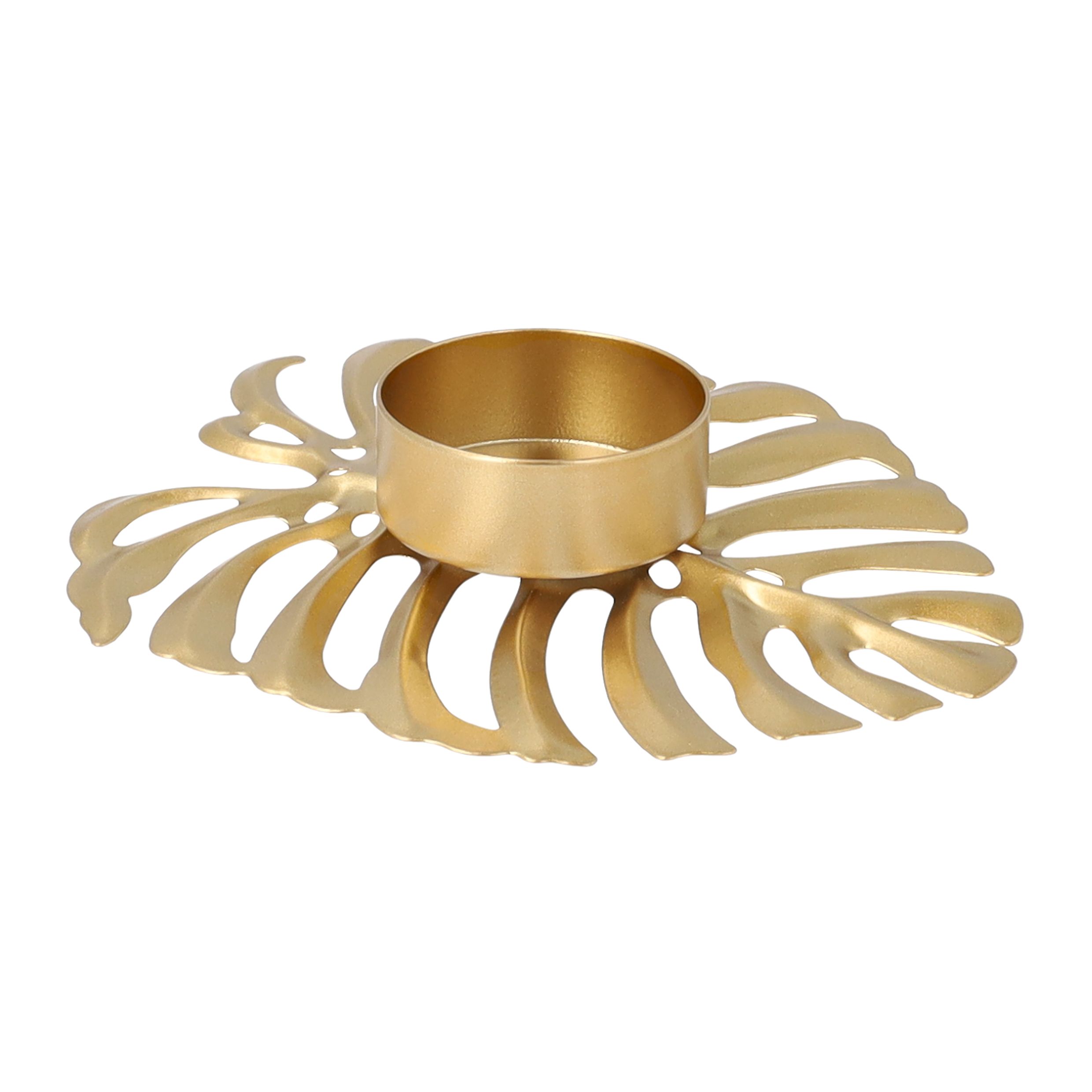Gouden waxinelichthouder QUVIO – Elegant bladontwerp voor een warme sfeer