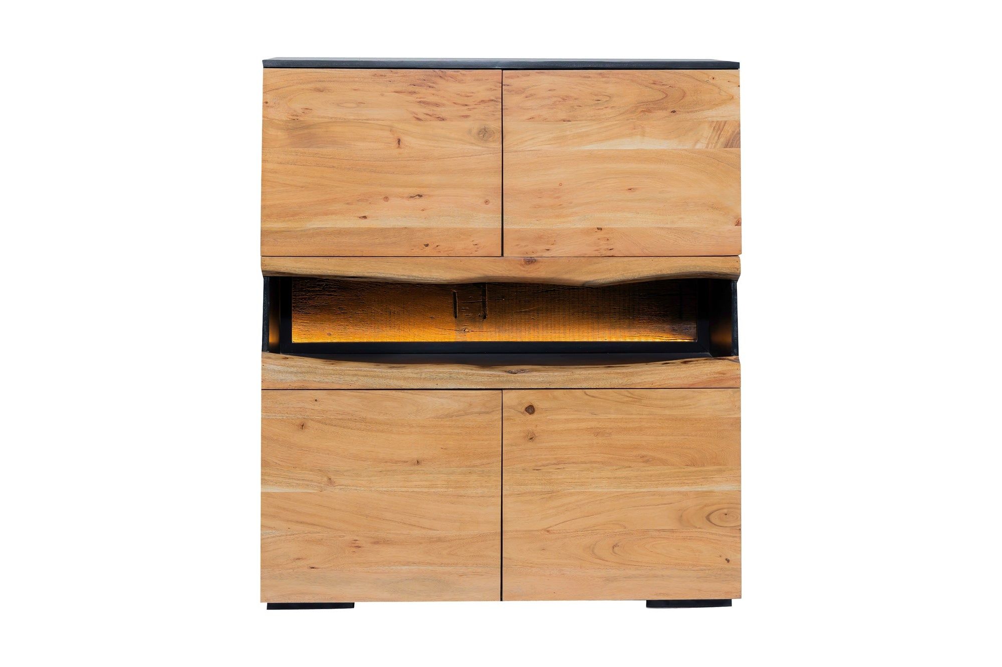 Grand Acacia Highboard 120 cm – Strak Design met Natuurlijke Warmte en LED‑Sfeer