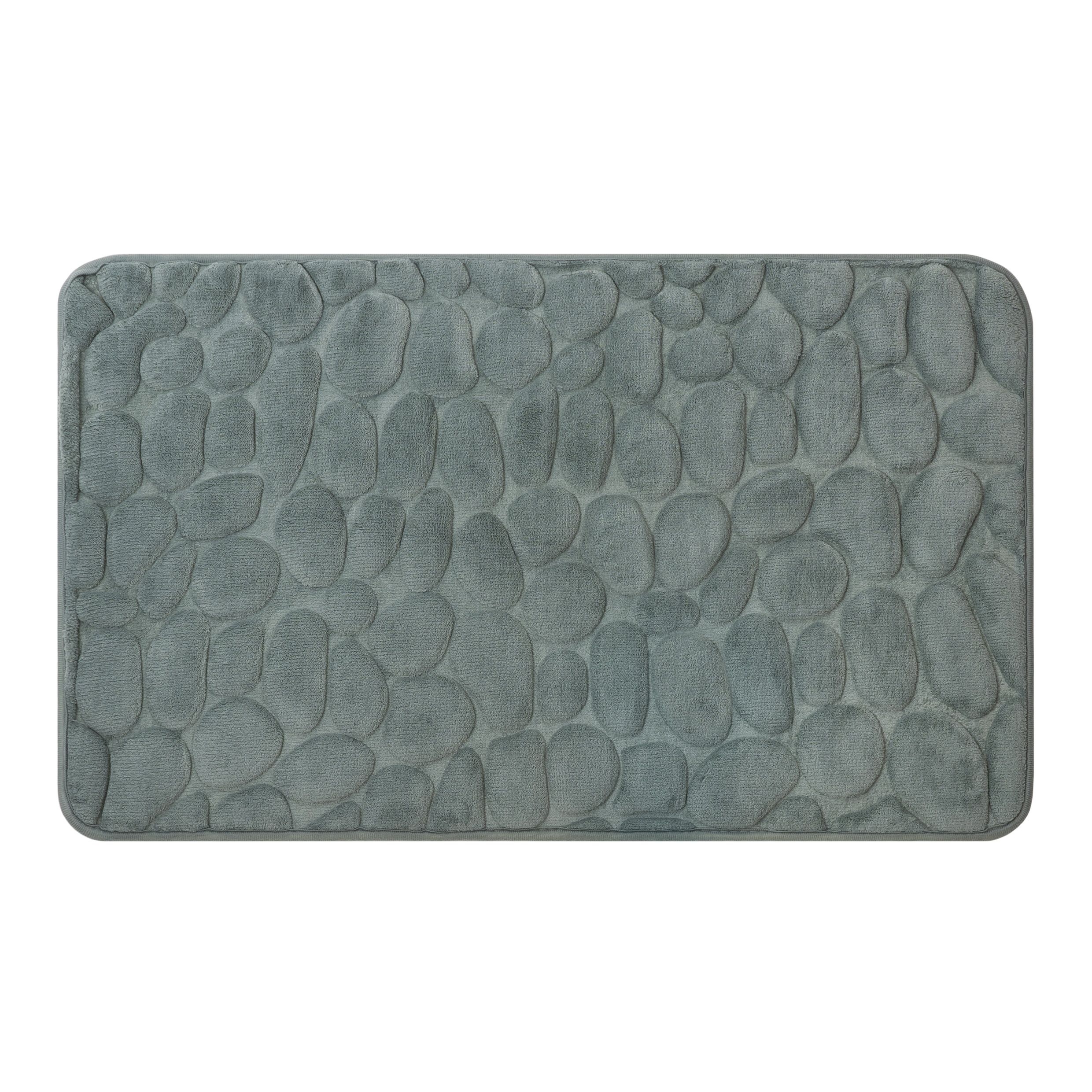 Grijze QUVIO Badmat met Stenen Patroon – Antislip 50 × 80 cm